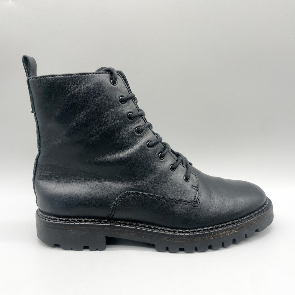 Vince Womens 7 M Cabria Lug Combat Boots Black Leather Edgy Punk Goth Moto Biker